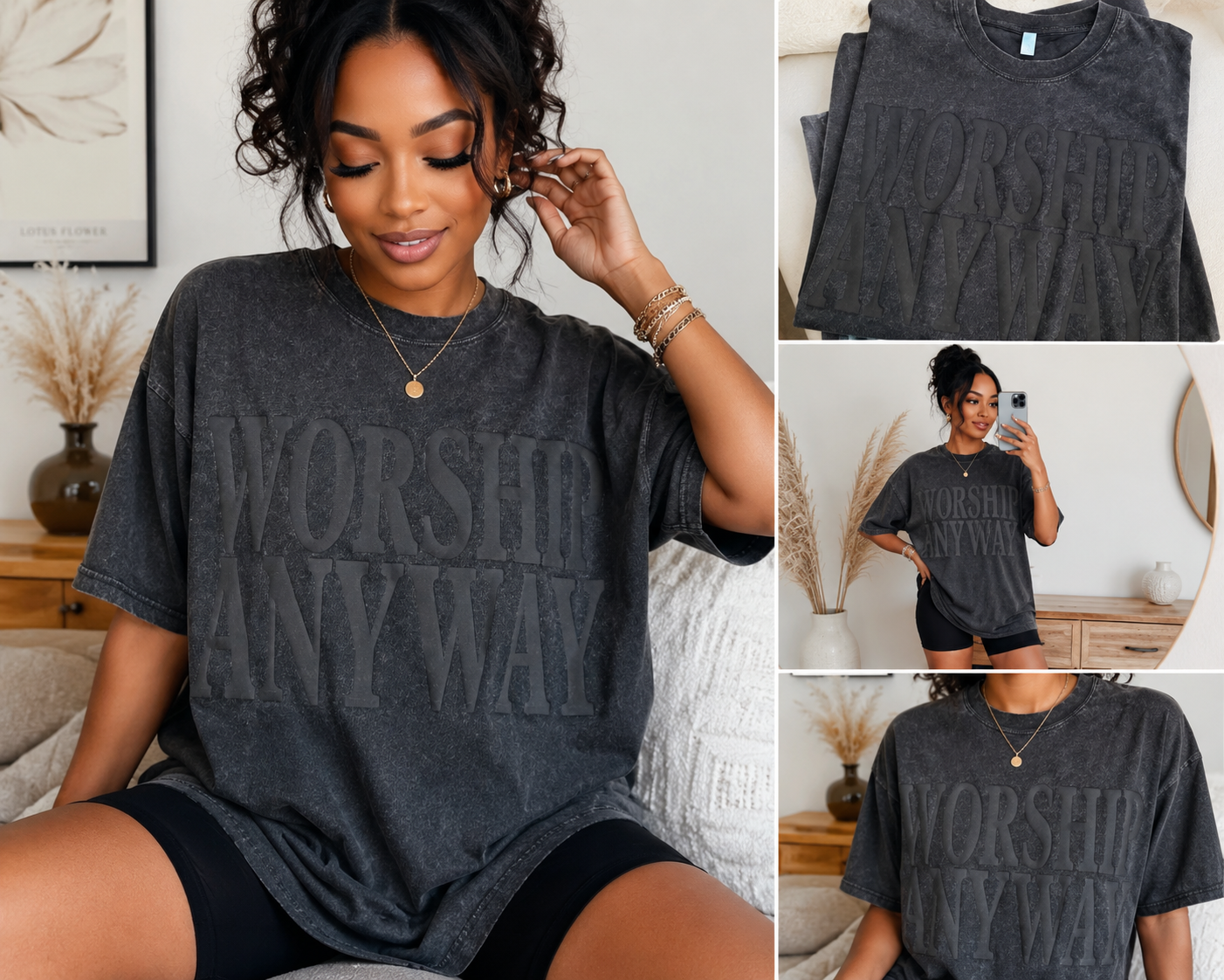 Oversized Christian Puff Print T-Shirt | Worship Anyway Graphic Tee