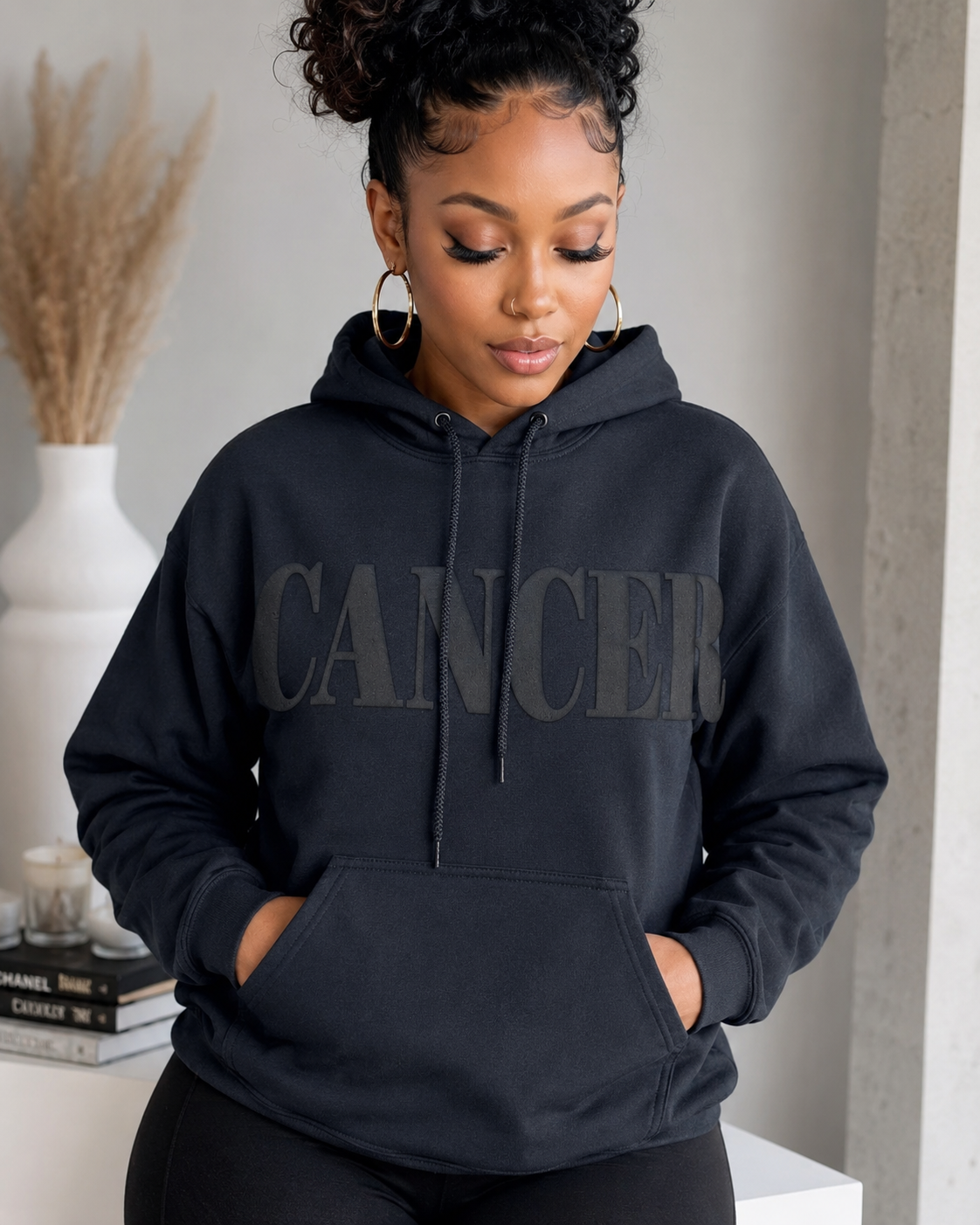 Zodiac Unisex Sweatshirt & Hoodie – Black on Black Puff Print, Modern Astrology Design
